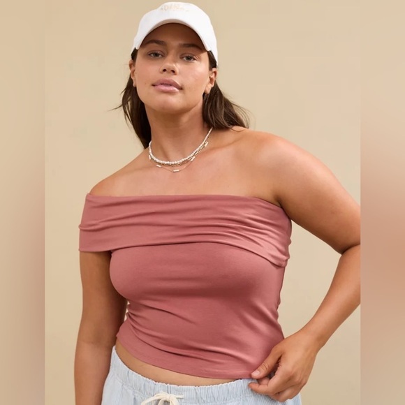 Aerie NWT Chill Up Off The Shoulder Top Mauve pink size medium modal - Picture 3 of 9